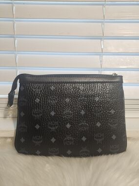 MCM Black Logo Zip Pouch/ Clutch